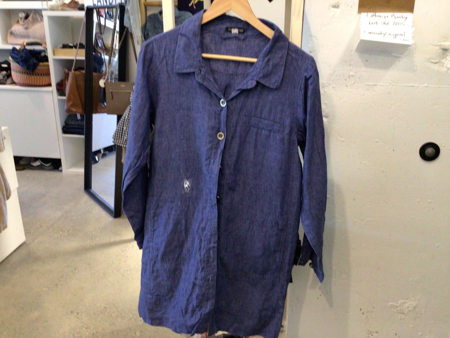 Consignment 7805-44 Eileen Fisher. Blue linen dress. Sz. S