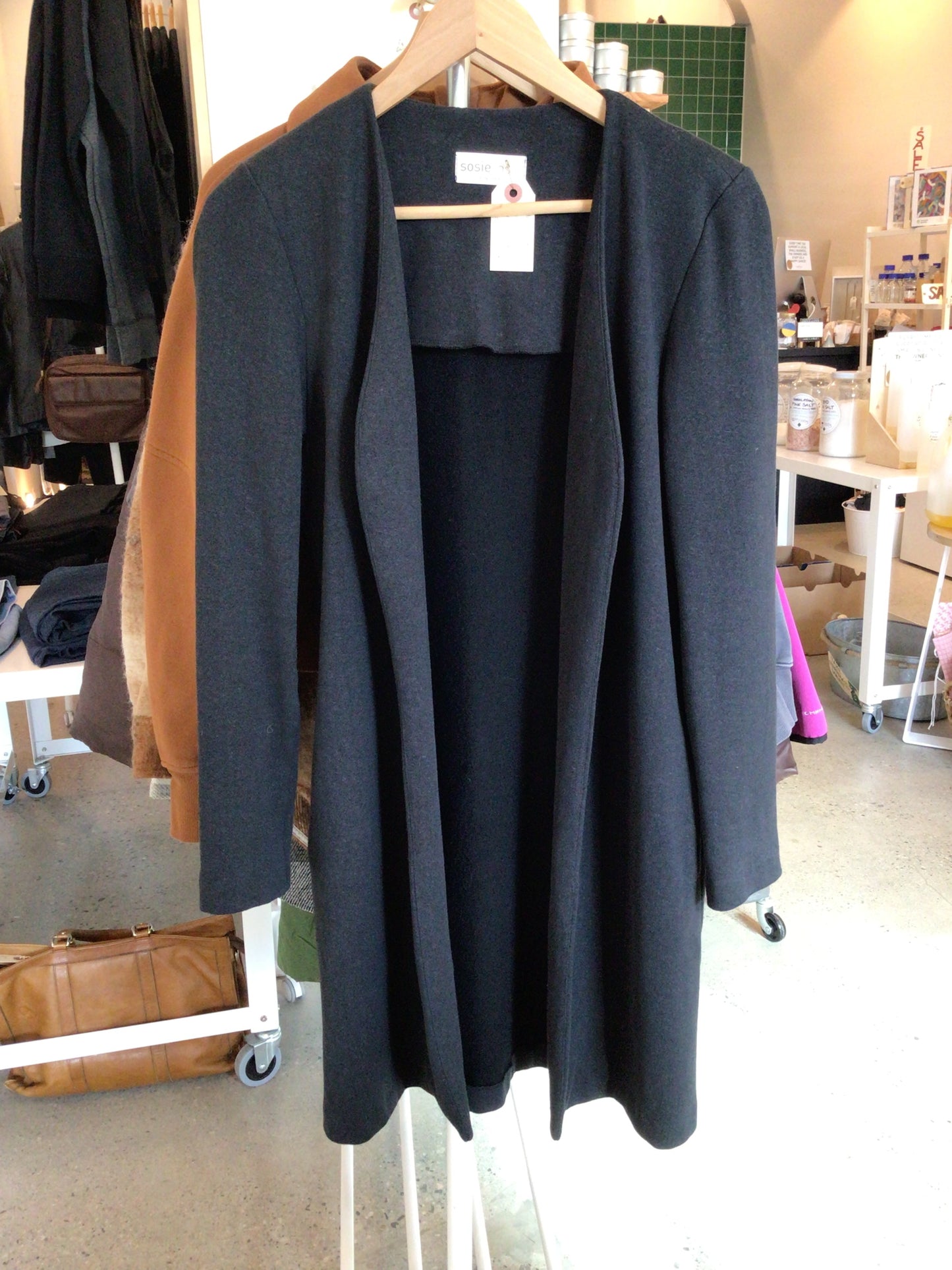 Consignment 1824-12 SosieSosie dark grey sweater coat. Size small.