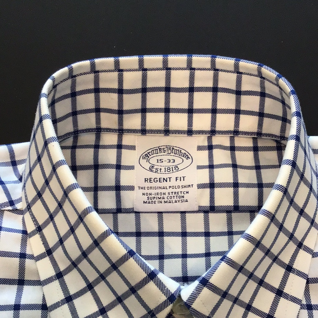 Consignment 9754-03 Brooks Brothers Oxford blue chequered shirt. Size 15 collar.