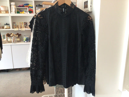 Consignment 3342-90 Erdem x H&M lace & silk stand up collar blouse