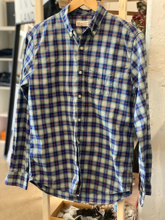 Consignment 6850-03 Gap standard fit stretch plaid cotton button-up sz XS