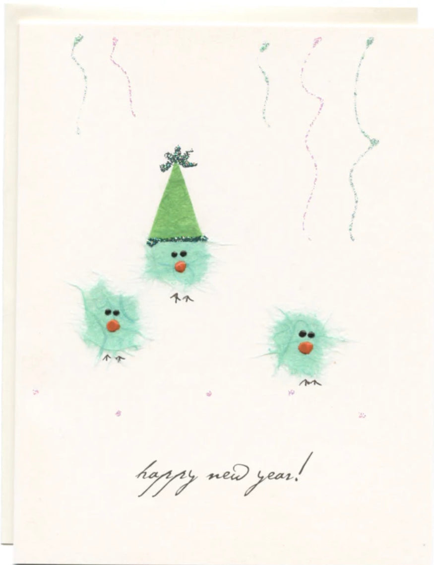 Flaunt - “Happy New Year!” Three Chicks With Streamers Card