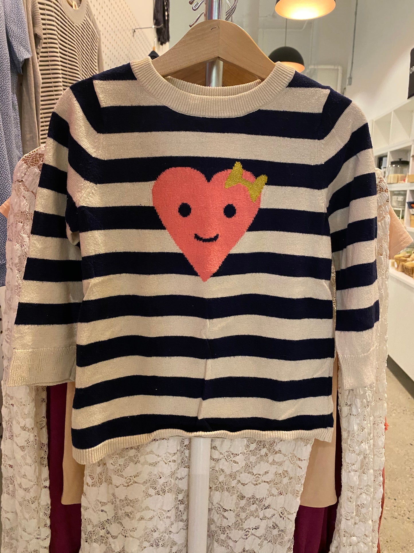 Consignment #7790-10 Baby Gap striped sweater with heart face sz 4