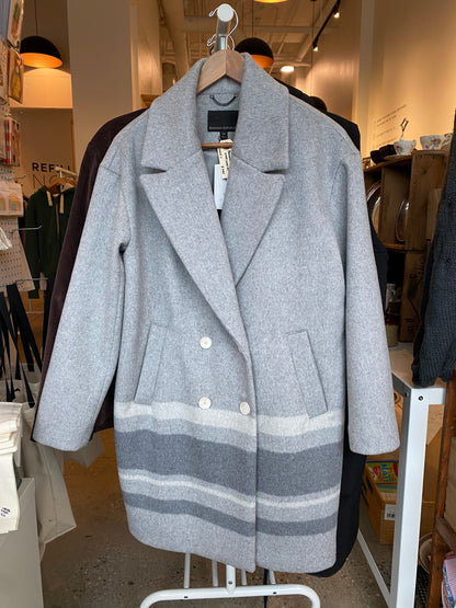 Consignment 2205-01 Banana Republic light grey wool coat with stripes. NWT sz S